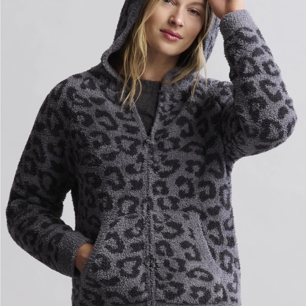 Barefoot Dreams Leopard Print Hoodie - Graphite / Carbon